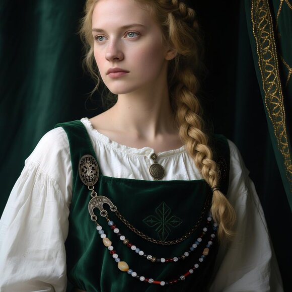 Viking Brooch Chain Alloy Steel Beaded Medieval Jewelry for Women - Picture 6 of 7